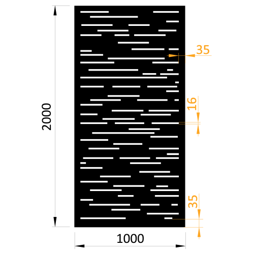 Designová kovová výplň, laserem vypálený vzor 8311, rozměr 1000x2000x2,0 mm, výška výpalku 15,5 mm, bez povrchové úpravy